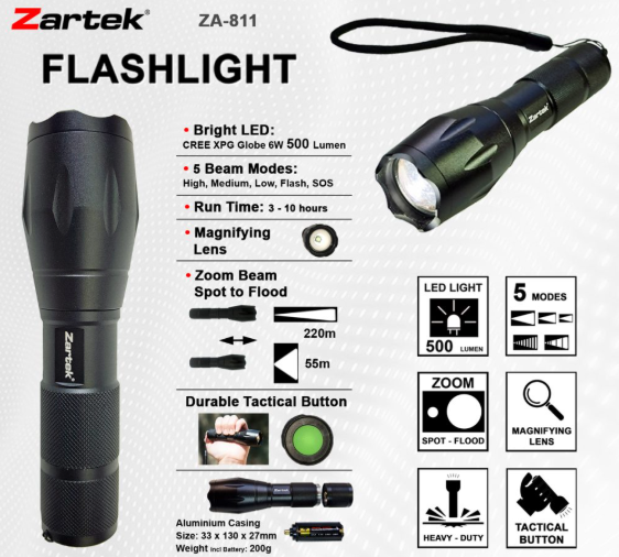 Zartek ZA-811 LED Flashlight – 500 Lumen