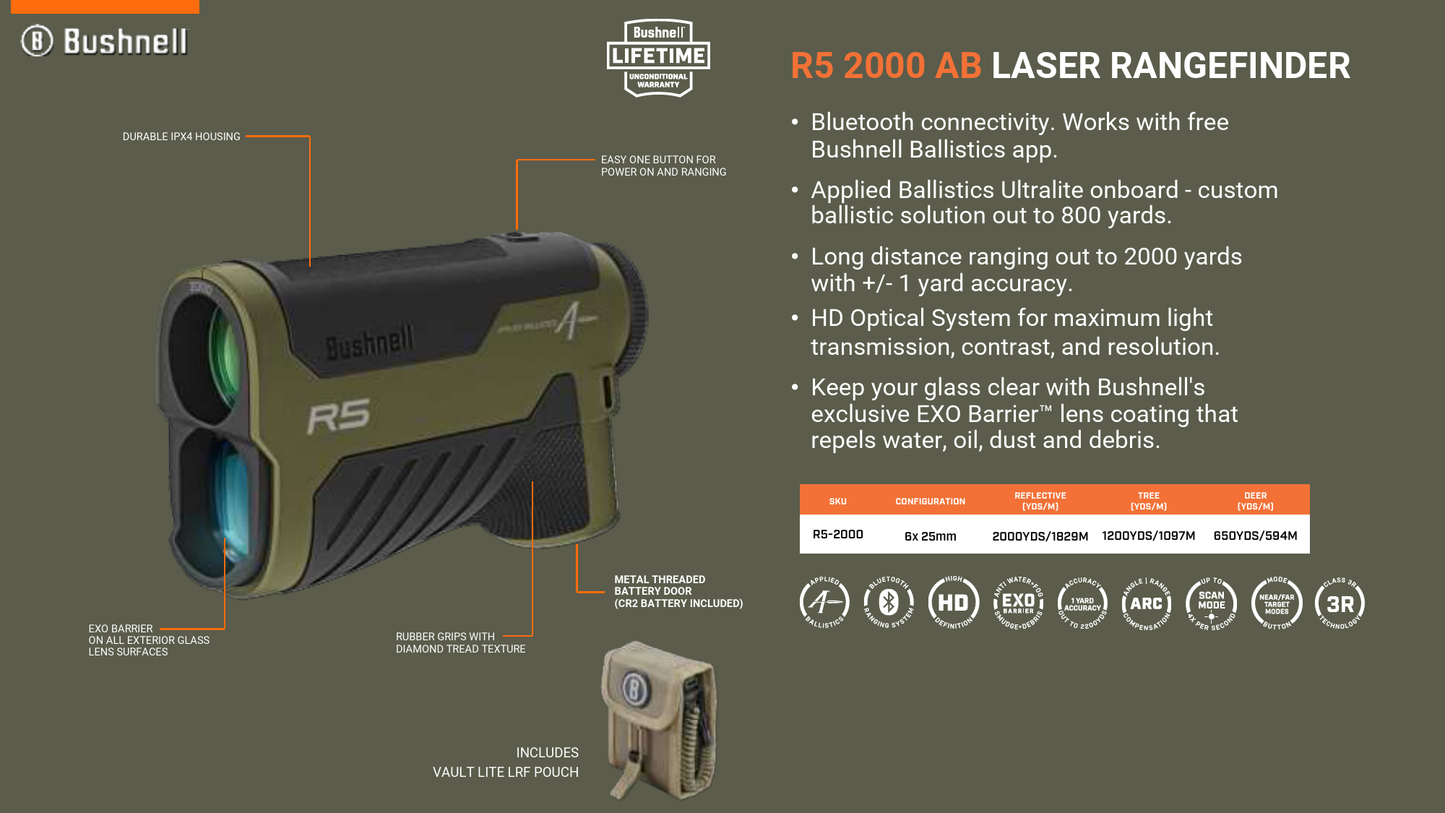 Bushnell R5 6×25 2000 YDS Rangefinder – Ranger Green
