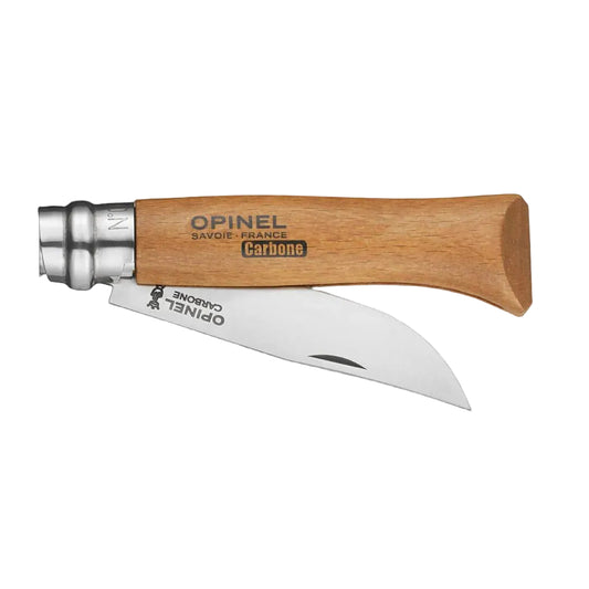Opinel knife with wooden handle on a white background