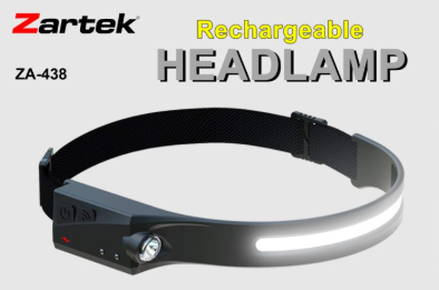 Zartek ZA-438 USB Rechargeable LED Headlamp – 350 Lumen, Motion Sensor