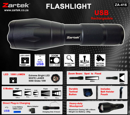 Zartek Rechargeable LED Tactical Flashlight