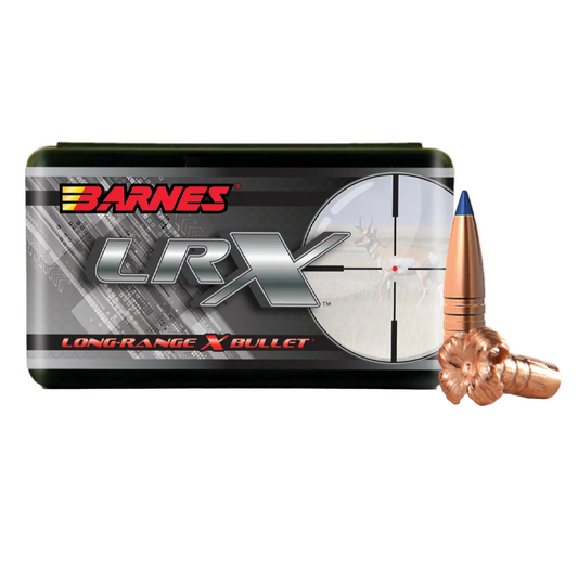 Barnes LRX Long-Range X Bullet packaging with bullets displayed on a white background